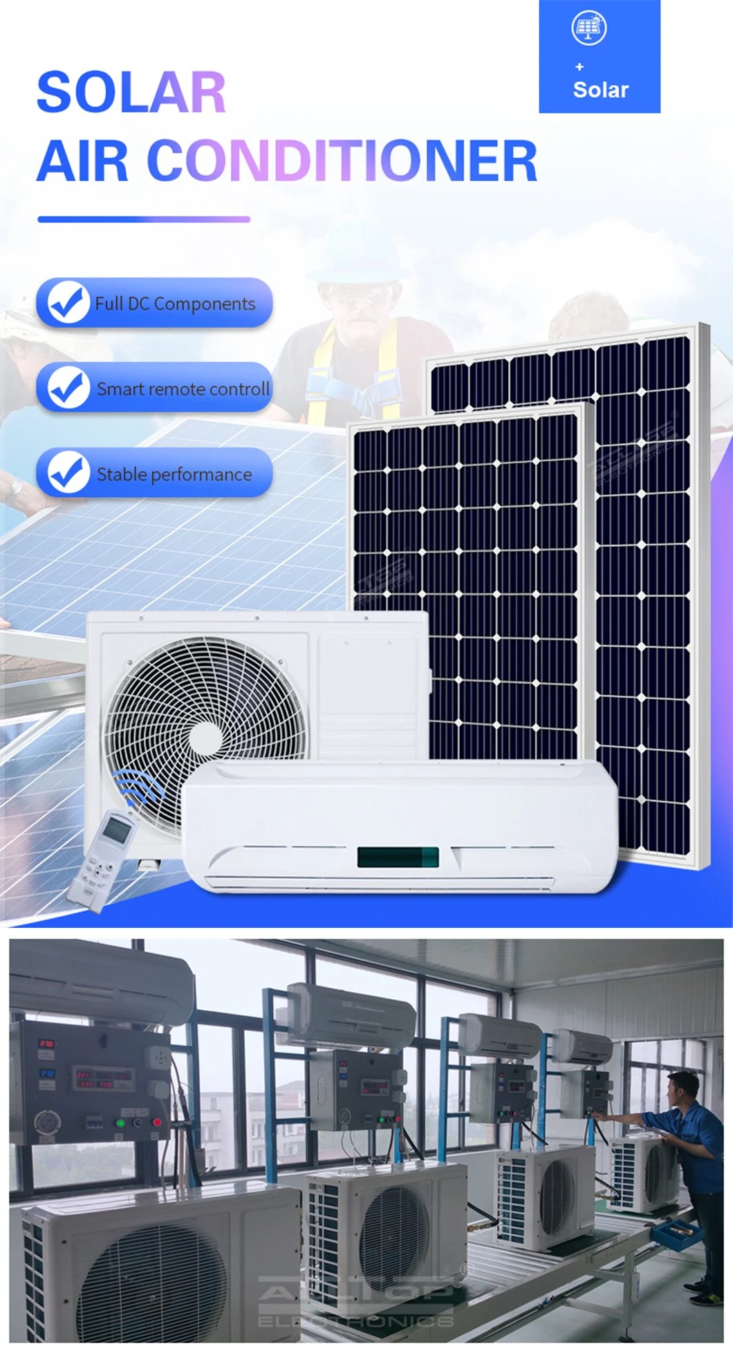 DC 48V 100% off Grid Solar Power Air Conditioner in Hybrid Solar Air Conditioners